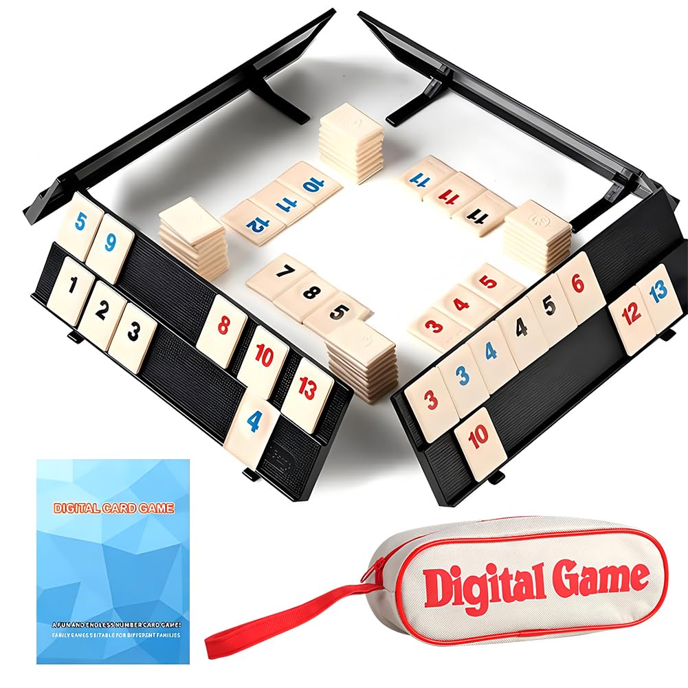HTGWCG Classic Mini Rummy Play Set, Rummy Cup Board Game with 4 Exclusive, Foldable Play Stands in an Extremely Robust Travel Bag, Board Games for Adults,Family Birthday Party, Red