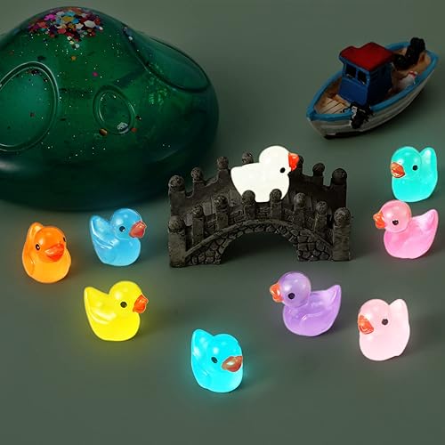 Miniatura 3 de Paquete de 100 mini patos de resina luminosos para manualidades, coloridos patos pequeños que brillan en la oscuridad figuras en miniatura para