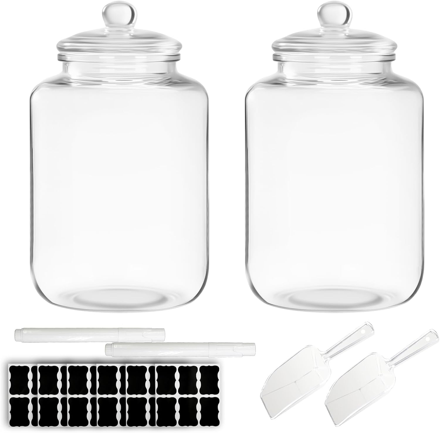 2 Pcs 6 Gallon Glass Jar with Lid Large Airtight Food Storage Canister Big Opening Cookie Canning Pot Containers for Flour, Sugar, Dog Treats, Candy, Pasta, and Kitchen Use