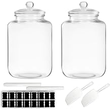 2 Pcs 6 Gallon Glass Jar with Lid Large Airtight Food Storage Canister Big Opening Cookie Canning Pot Containers for Flour, Sugar, Dog Treats, Candy, Pasta, and Kitchen Use