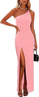 Women's 2025 Summer Formal Wedding Guest Dresses One Shoulder Spaghetti Strap High Slit Maxi Bodycon Dress