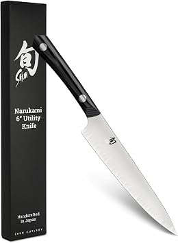 Shun Narukami 6" Utility Knife, Handcrafted Japanese Kitchen Knife, Blue II Carbon Steel Core & San Mai Stainless Steel Cladding, Micarta Handle, Precision & Sharpness for Professional and Home Chefs