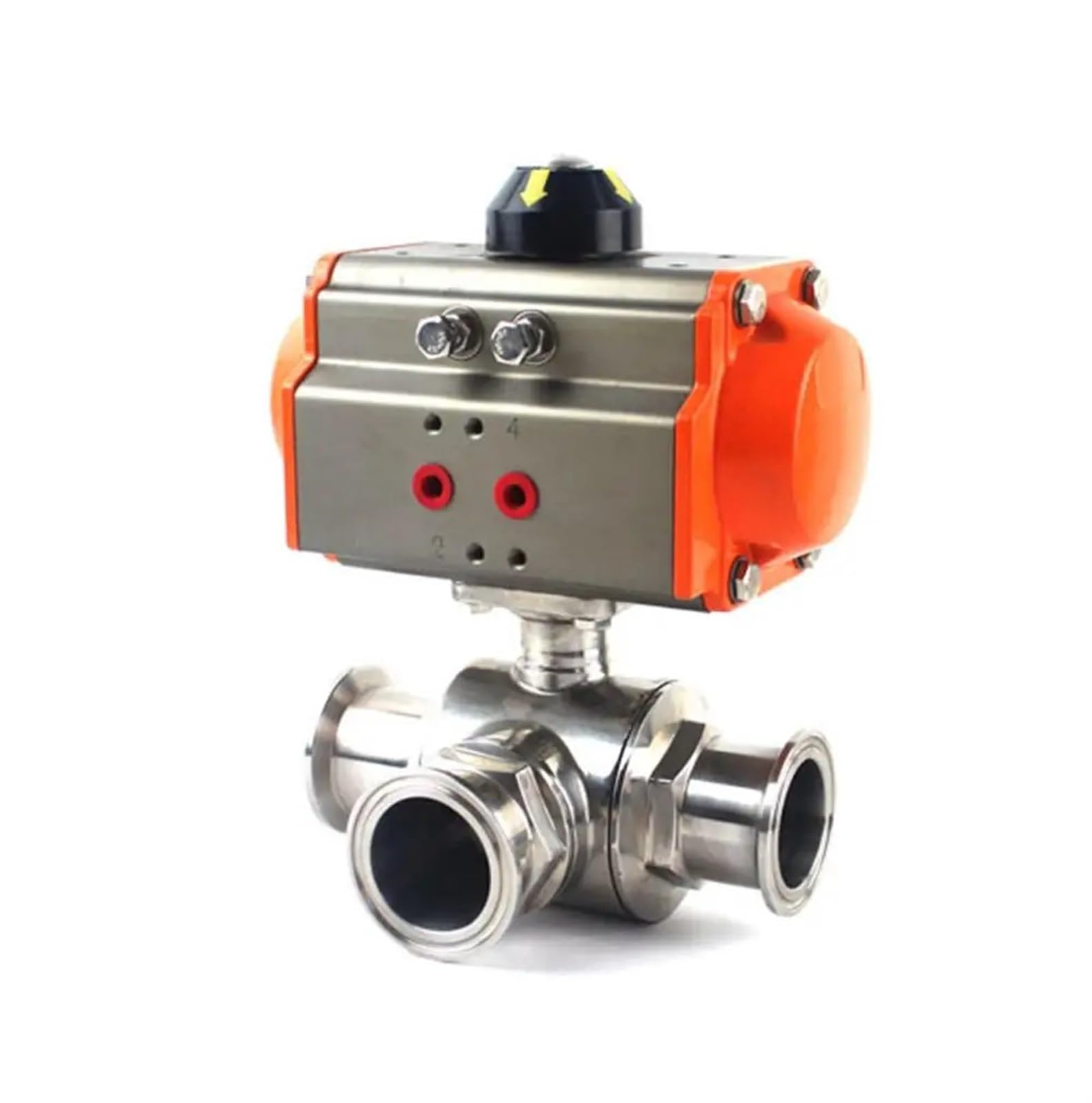 Válvula de 3 vías neumática Tri Clamp de acero para automatización de trasiego en elaboración de cerveza