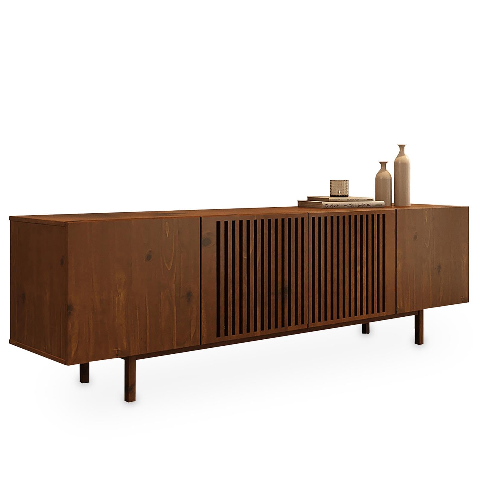 IDIMEX Lowboard Linn, 180 cm aus Massivholz, Kastanie Finish - TV Lowboard mit Lamellentüren, TV Schrank aus Kiefernholz, Sideboard für Wohnzimmer und Flur, niedrige Kommode mit Stauraum.
