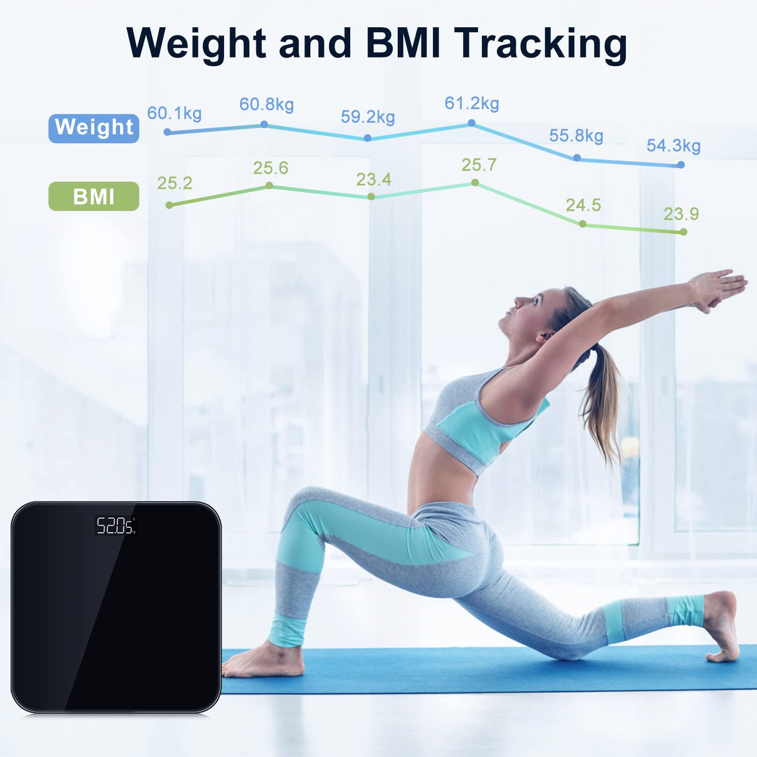Smart Scales for Body Weight, Scale Weighing Scale Smart Step-on Technology, Large Platform, 400 Pounds Weight Loss Monitor, Black : Health & Household
