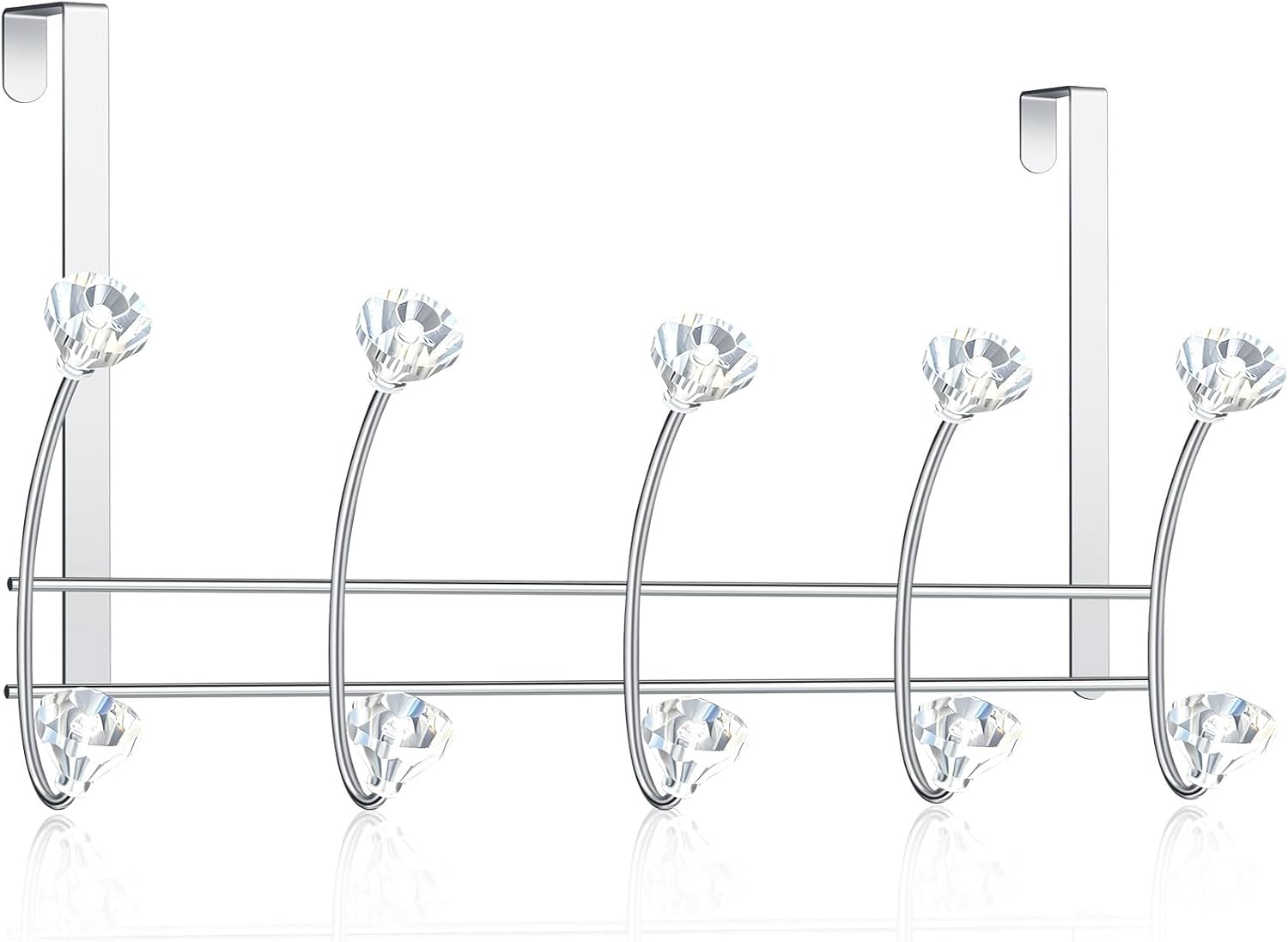 Over The Door Towel Hooks with Crystal Knobs, 10 Hook Heavy Duty Doors Hanger Rack for Bathroom, No Drill Slim Over Door Organizer for Bedroom Closet, Holds Coats Towels Robes Bags Purse
