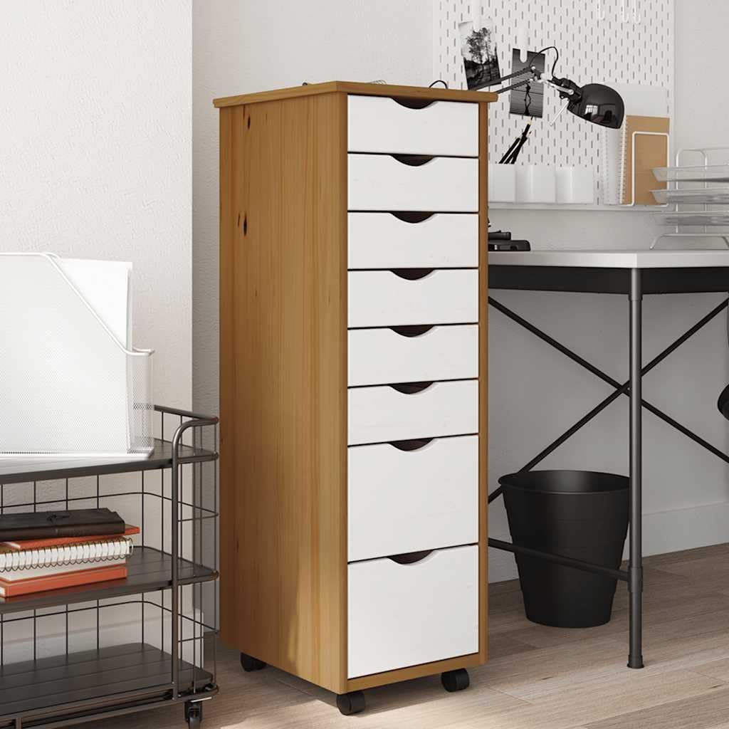 Armoire en pin massif marron miel à 8 tiroirs, meuble de rangement mobile de 34x39x103 cm