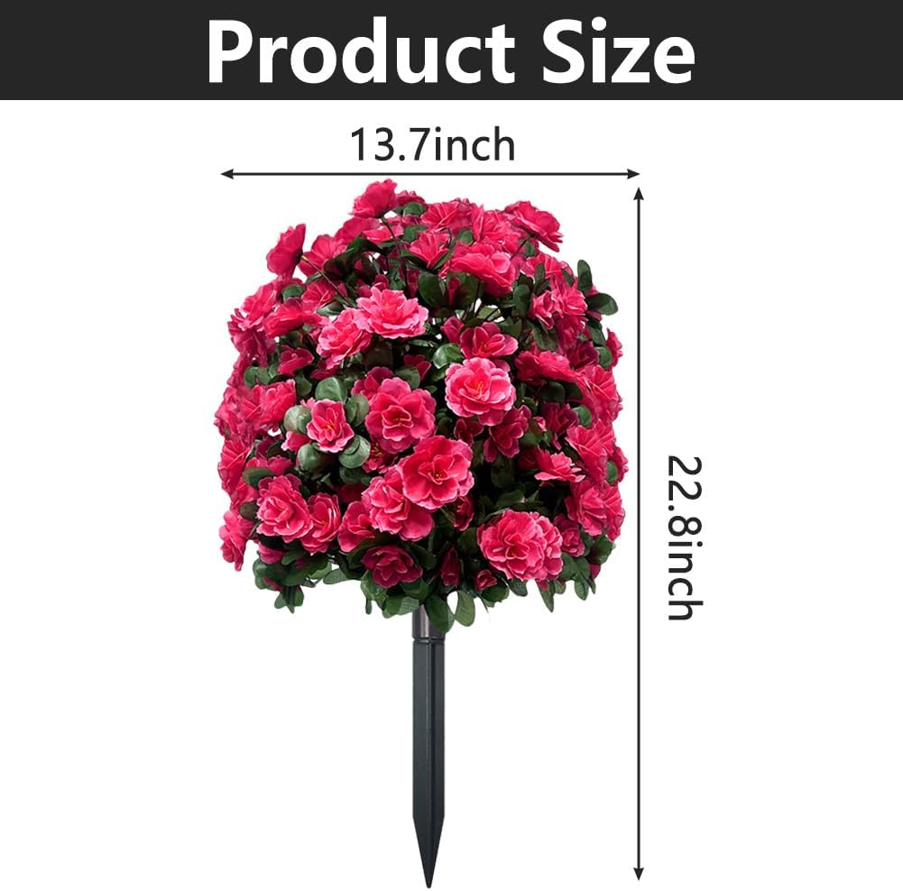 Set of 2 Artificial Boxwood Topiary Ball Trees with Flowers,22.8" Outdoor UV Resistant Faux Greenery Shrubs with Ground Spike,Fake Bushes Plants for Front Porch,Garden,Yard,Patio Decor (Rose Red)