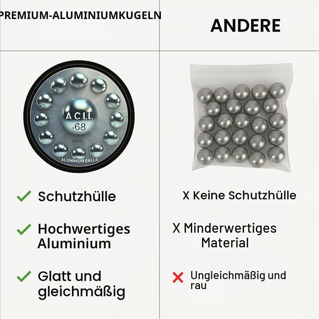 Aluminium-Balls .68 Kal. Solid Resuable Paintballs Powerballs for Target Practice, Training and Defense Pistolen in 68 Kaliber (40 Stück)