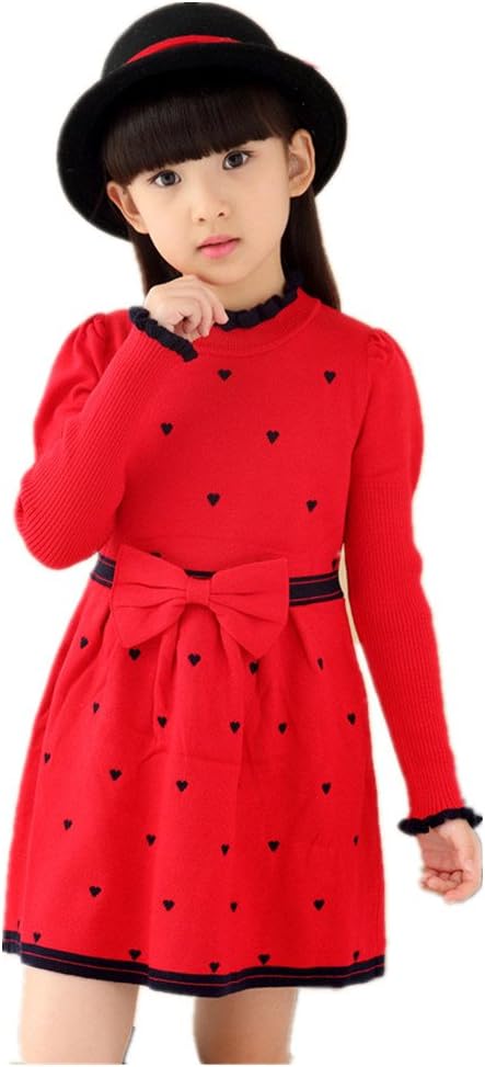 FTSUCQ Girls Sweater Pullover Crew Neck Knitted Dress