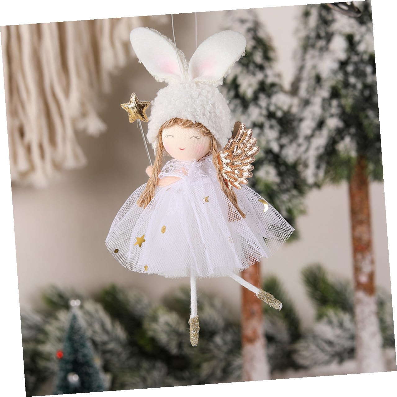 NUOBESTY Lot de 2 Décorations Suspendues d'ange pour Sapin de Noël Figurines Jupe en Tulle Rose Accessoires d'arbre Festifs Ornements Suspendus pour Décoration Intérieure et Extérieure