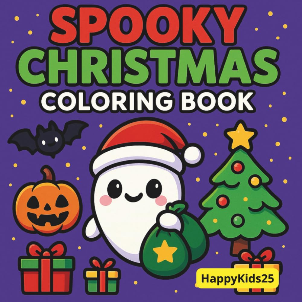 Spooky Christmas Coloring Book: 50 Cute & Creepy Holiday Coloring Pages for Kids Fun, Bold and Easy, and Kawaii Christmas Designs