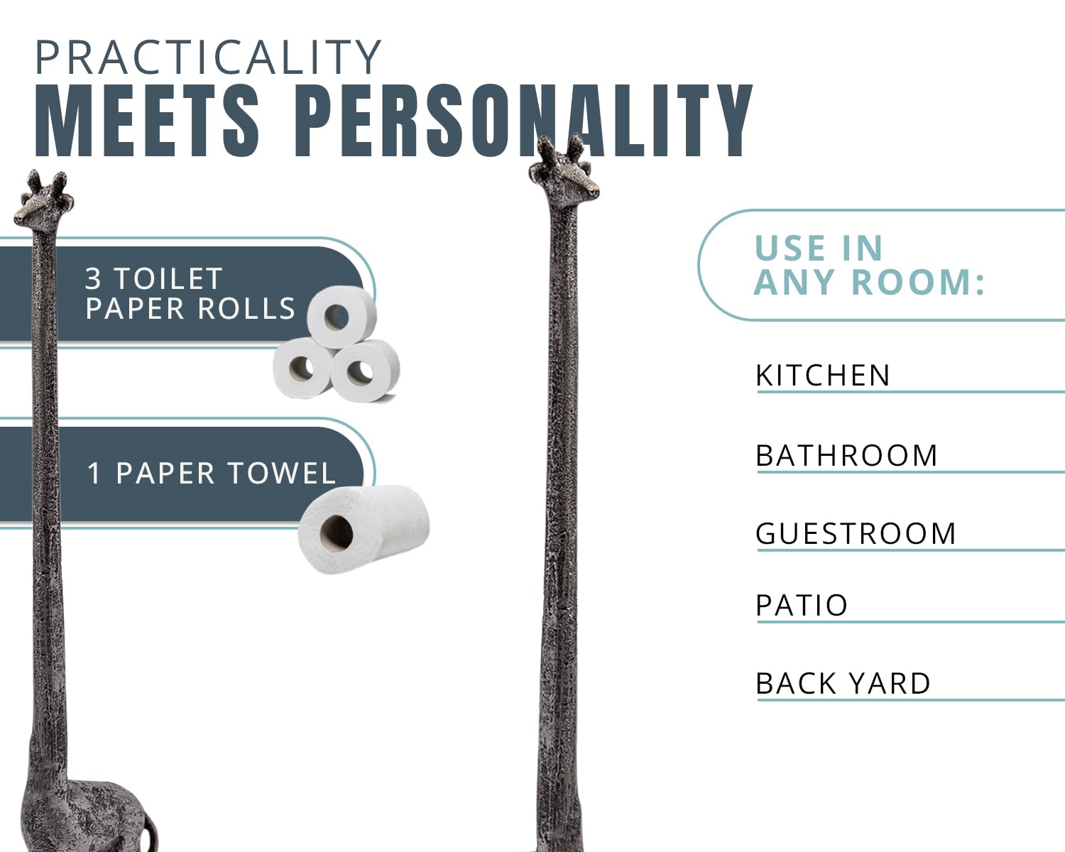 Comfify Silver with Black Giraffe Paper Towel & Toilet Paper Stand – 18.9" — Amazon image 6