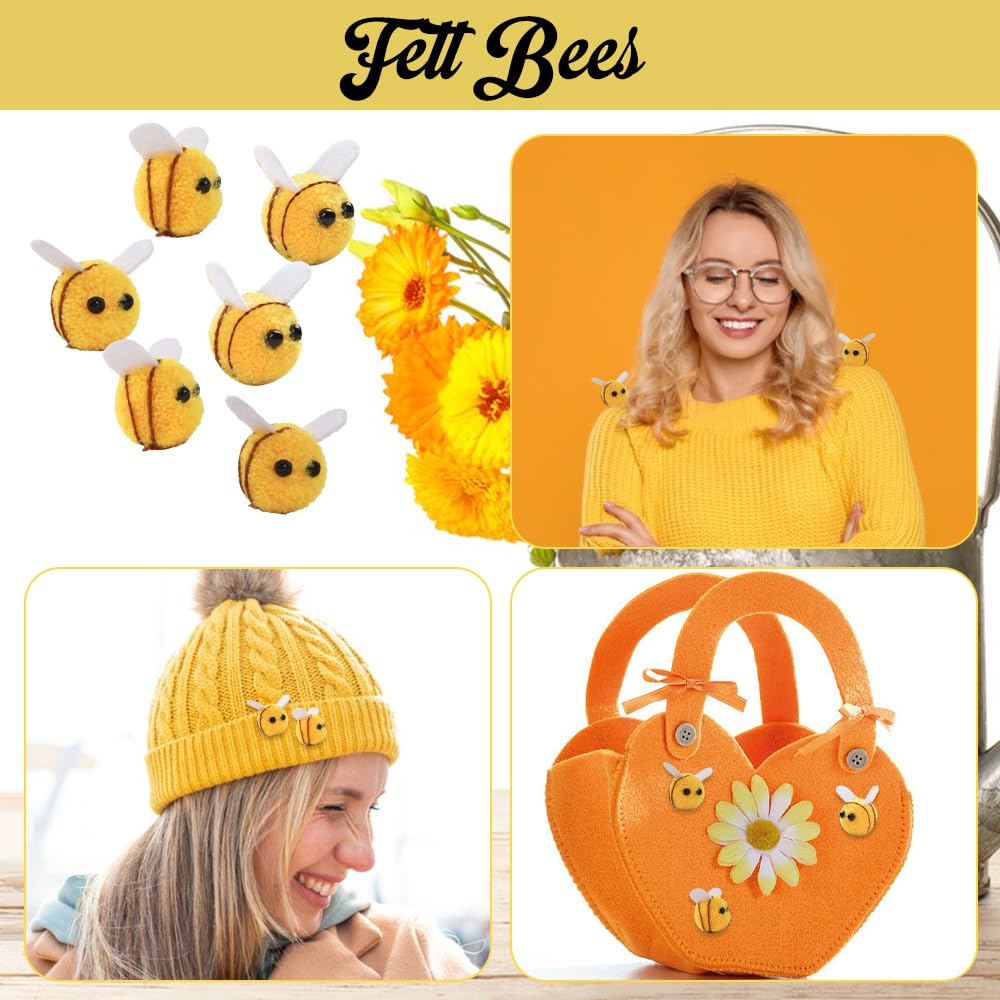 Lot De 30 Décorations Abeilles En Feutrine De Laine - Motifs Colorés Et Mignons Pour DIY, Sacs, écharpes, Mitaines, Projets Créatifs Manuels - 6