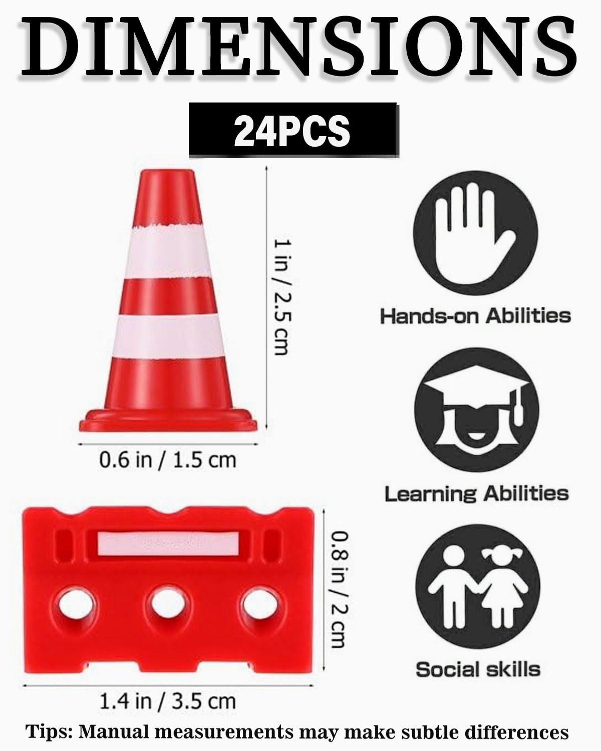 24 Mini-Verkehrskegel, Plastikzäune, Straßensperrschilder, Spielzeug-Sets, Straßenbau-Kegel, Mini-Markierungskegel, Straßensperrkegel-Modelle, Lernspielzeug