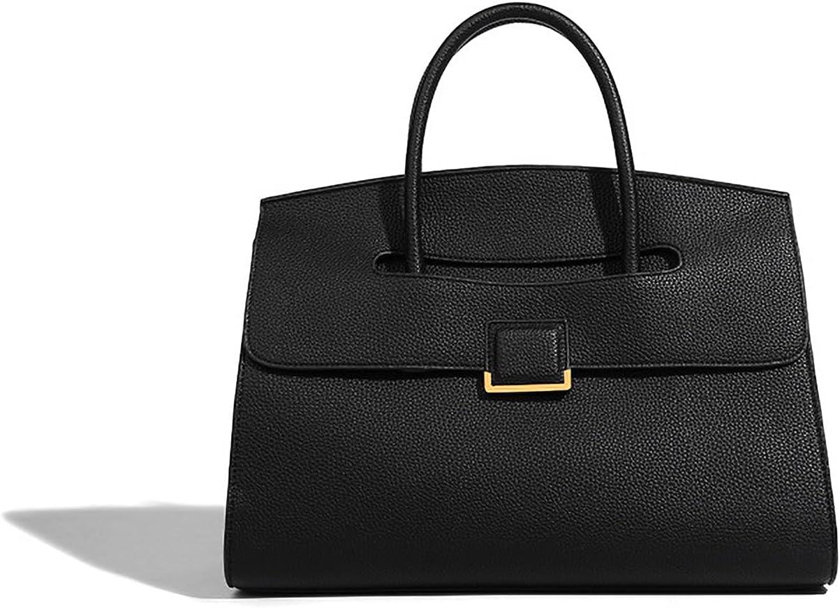Luxury Women's Leather Top Handle Tote Bag Age Reduced Elegant Flap Briefcases (1# Black)
