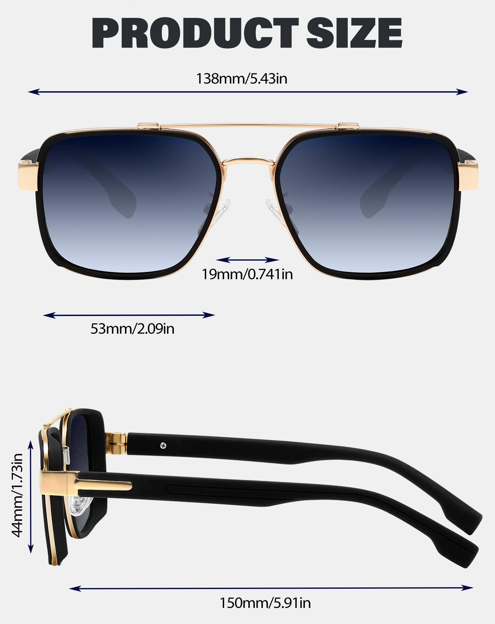 Joopin Lunettes de Soleil Polarisées Rétro Carrées pour Hommes et Femmes, Protection UV400, Double Pont, Idéales pour Voyage et Conduite