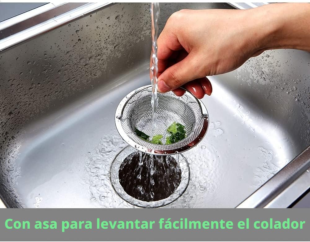 2 Piezas Colador Fregadero, Tamiz del Fregadero de Cocina del Acero Inoxidable, Filtro de Drenaje de Fregaderos con Asa para Evitar Obstrucciones, 11 cm x 2 cm