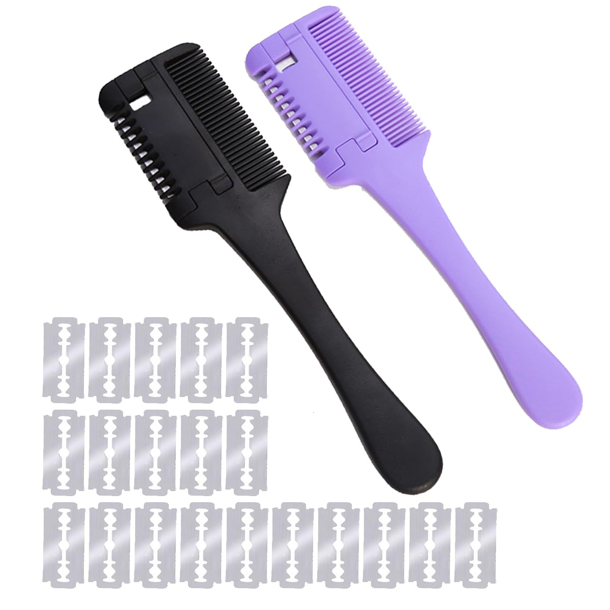 22 Pieces Hair Trimmer Comb Thinning Knife Comb Thinning Hair Cutting Tool Double Sided Hair Trimmer with 20 Replacement Blades of Hair Adults Children Haircut Home