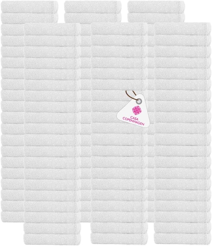 CASA COPENHAGEN-Basics 100 Pack Solid Towel White Premium Wash Cloth Towels- White Face Towels