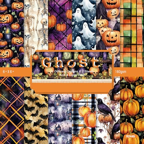 Papier scrapbooking Halloween lot de 24 feuilles motif fantôme