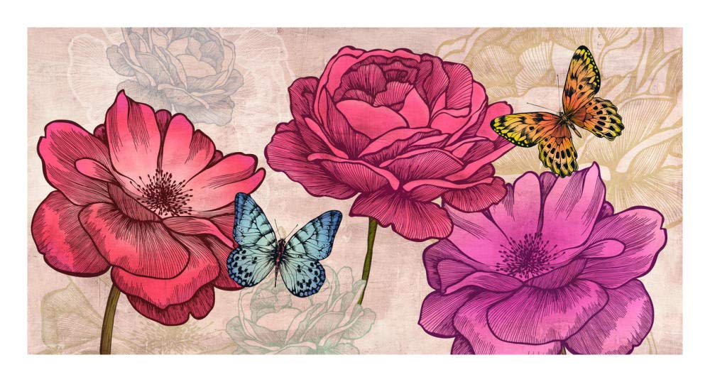Oeuvres Italia Roses et Papillons (Neutral)-Papier Art 26"x14"