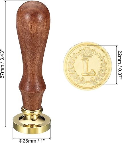Miniatura 2 de PATIKIL Sello de cera del alfabeto L, sello de cera de sellado de letra inicial, clásico retro, cabeza de latón extraíble, mango de madera para