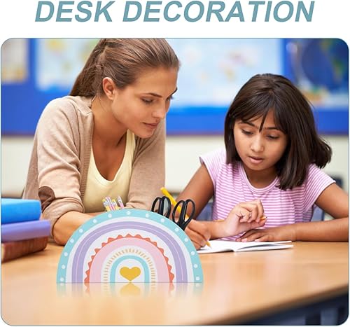 Miniatura 3 de Soporte para lápices de arco iris bohemio, organizador de bolígrafos de madera, contenedor de escritorio para brochas de maquillaje, crayón,