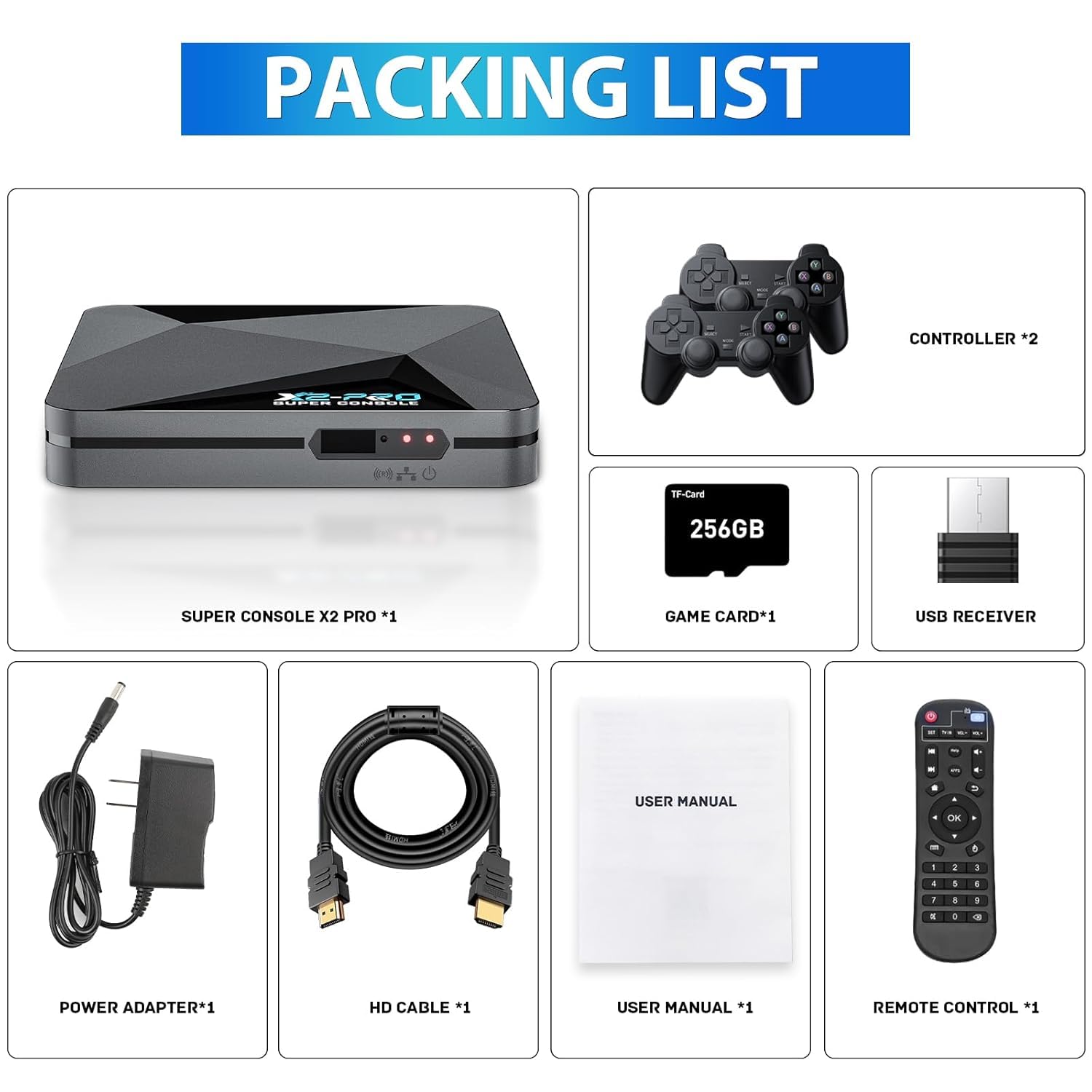 Kinhank Consola de juegos retro con más de 65000 juegos, consola de videojuegos Super Console X2 Pro Android 9.0/Emuelec 4.6, chip S905X2, salida 4K UHD, 2.4G+5G, BT 5.0