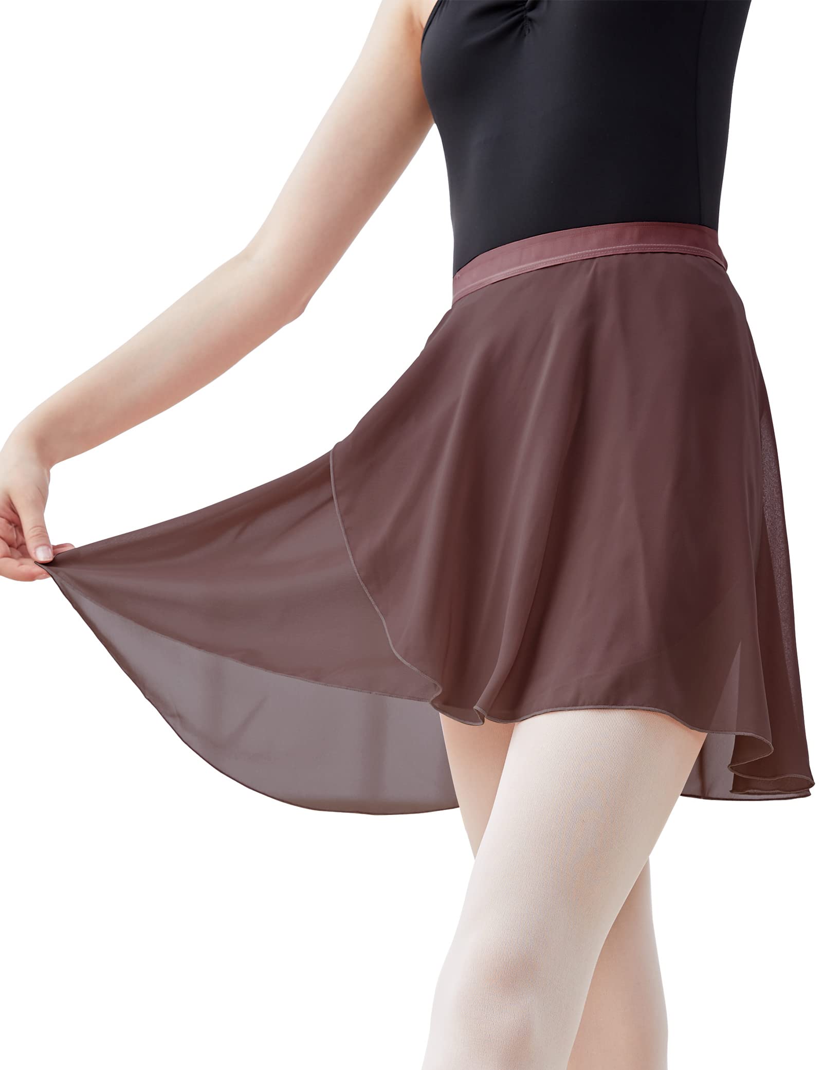 Phoeswan Dance Skirts for Women & Girls, Ballet Chiffon Wrap Skirt with Ties, Brown, XL