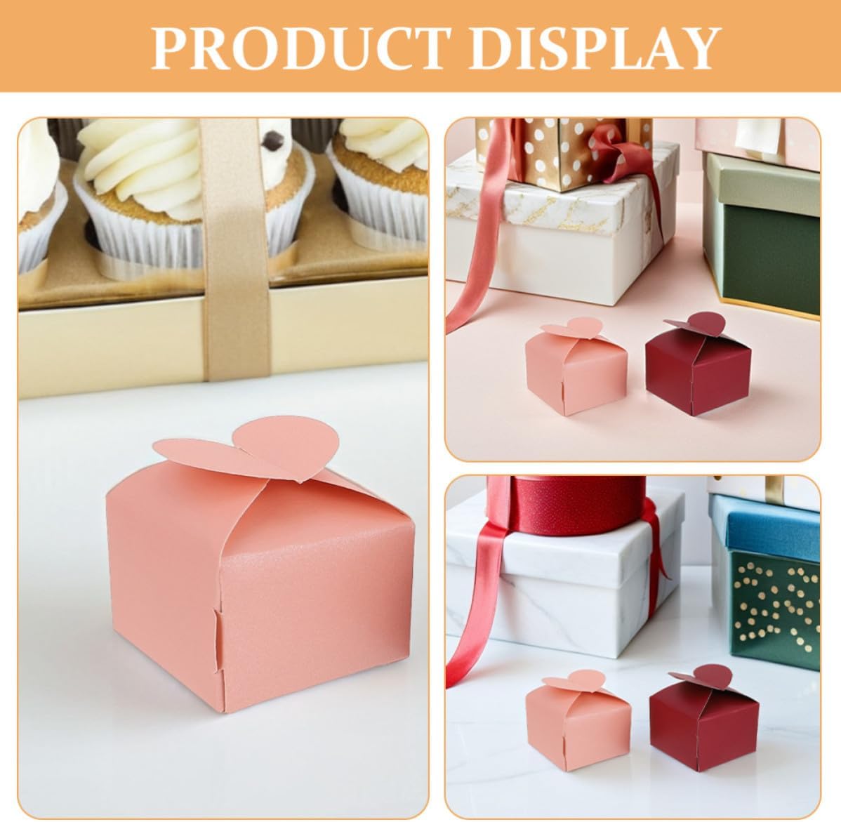 100 Pcs Heart Shaped Wedding Favor Boxes Paper Candy Boxes with Sturdy Square Structure for Valentines Day Party Decoration