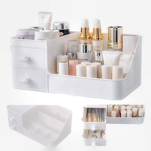 Miniatura 9 de POFUOT Organizador para el cuidado de la piel, organizador de escritorio de maquillaje con cajones, organizador de encimera para cosméticos, cepillo