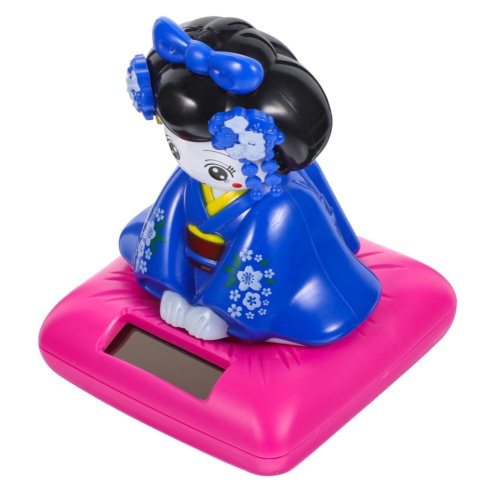 Poupée Voiture Solaire Kimono Tête Secouée - Décoration Rose - Figurine Plastique