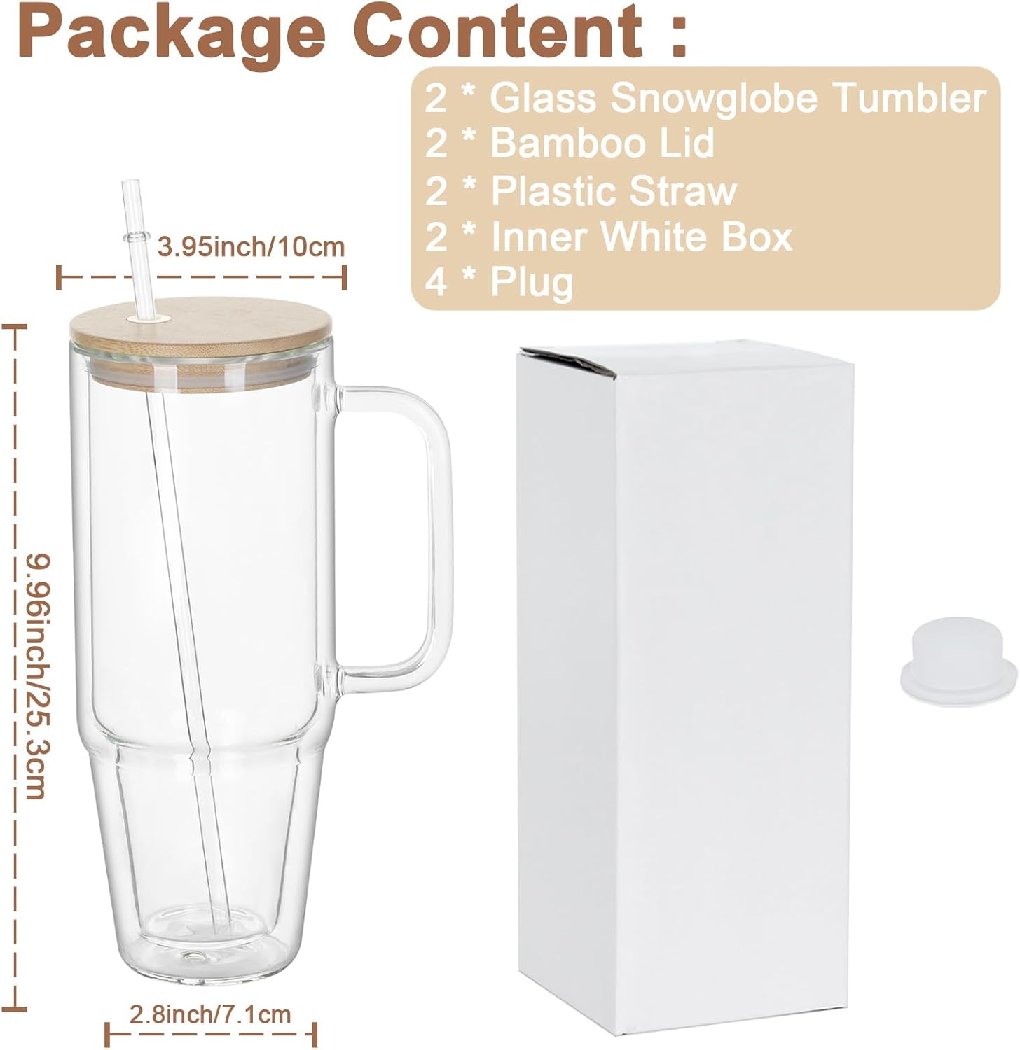 Maucircol 40 Oz Snow Globe Glass Cup With Handle, 2 Pack Pre-Drilled Double Wall Glass Coffee Mug For Snow Globe Diy Glitter - Image 6