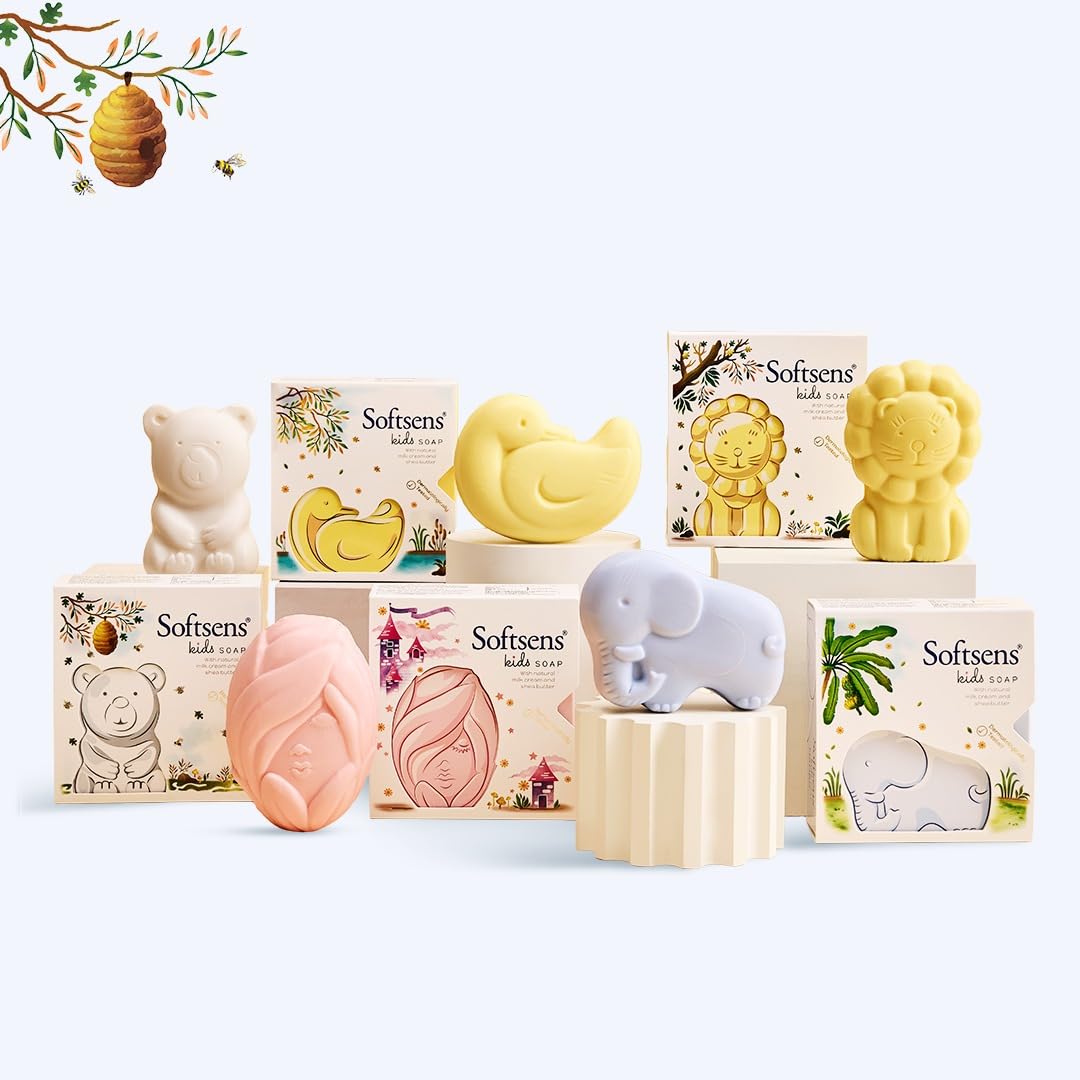 Softsens Assorted Pack of 5 Kids Soap | Gentle & Nourishing with Shea Butter & Milk Cream | Dermatologist Tested and Approved (75gm)-image-3