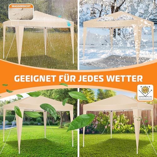 KESSER® Pavillon Faltpavillon 3x3m | Pop-Up Gartenpavillon Höhenverstellbar Stabil Wasserdicht Winterfest | Partyzelt Festzelt UV-Schutz 50+ inkl. Tasche mit Rollen & Bodenanker | Beige