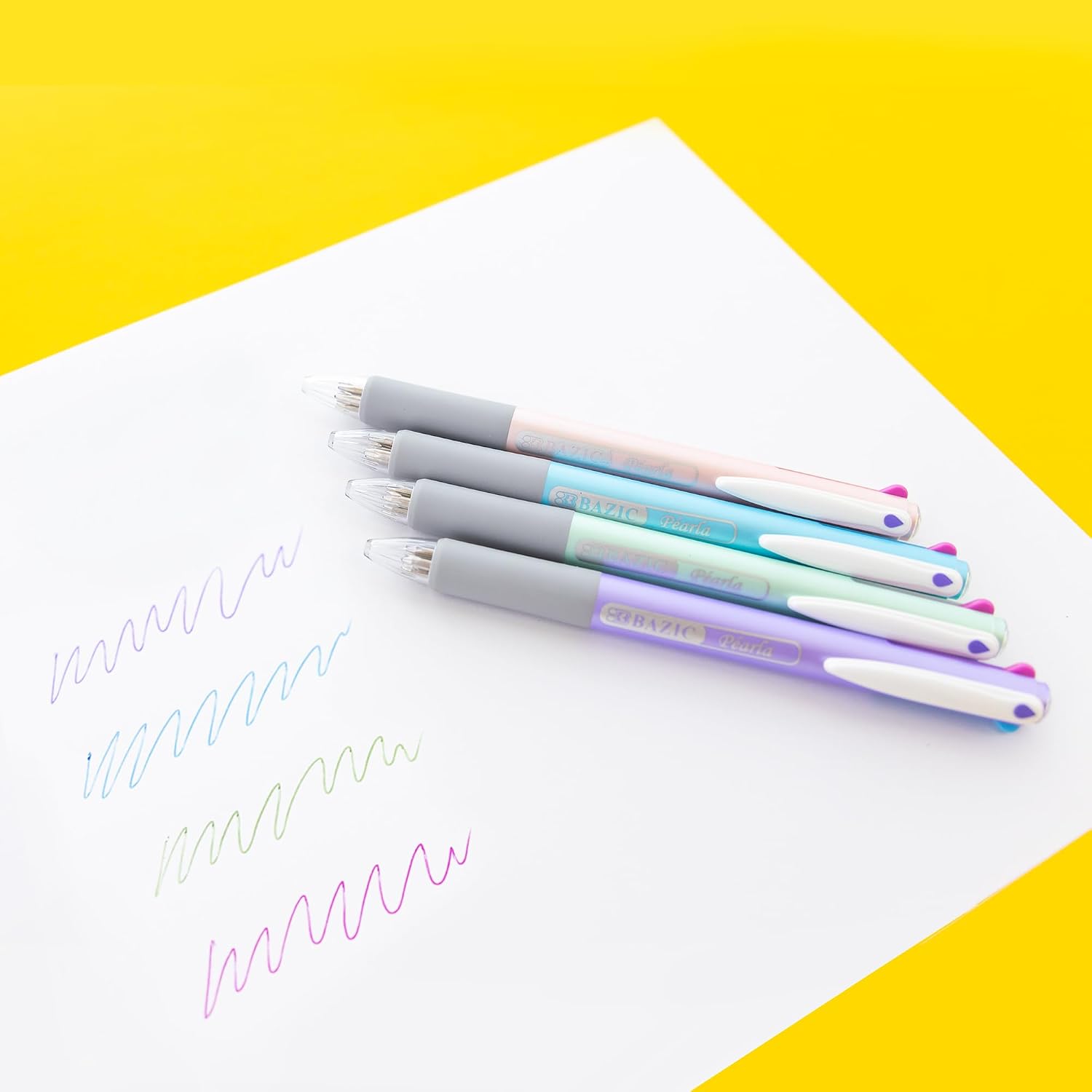 BAZIC Products 4-Color Fashion Ballpoint Pen, Bold Medium Point 1.0mm Retractable Multicolor Pen w/Cushion Grip, 4 Colors in 1 for Office School, 4-Packs