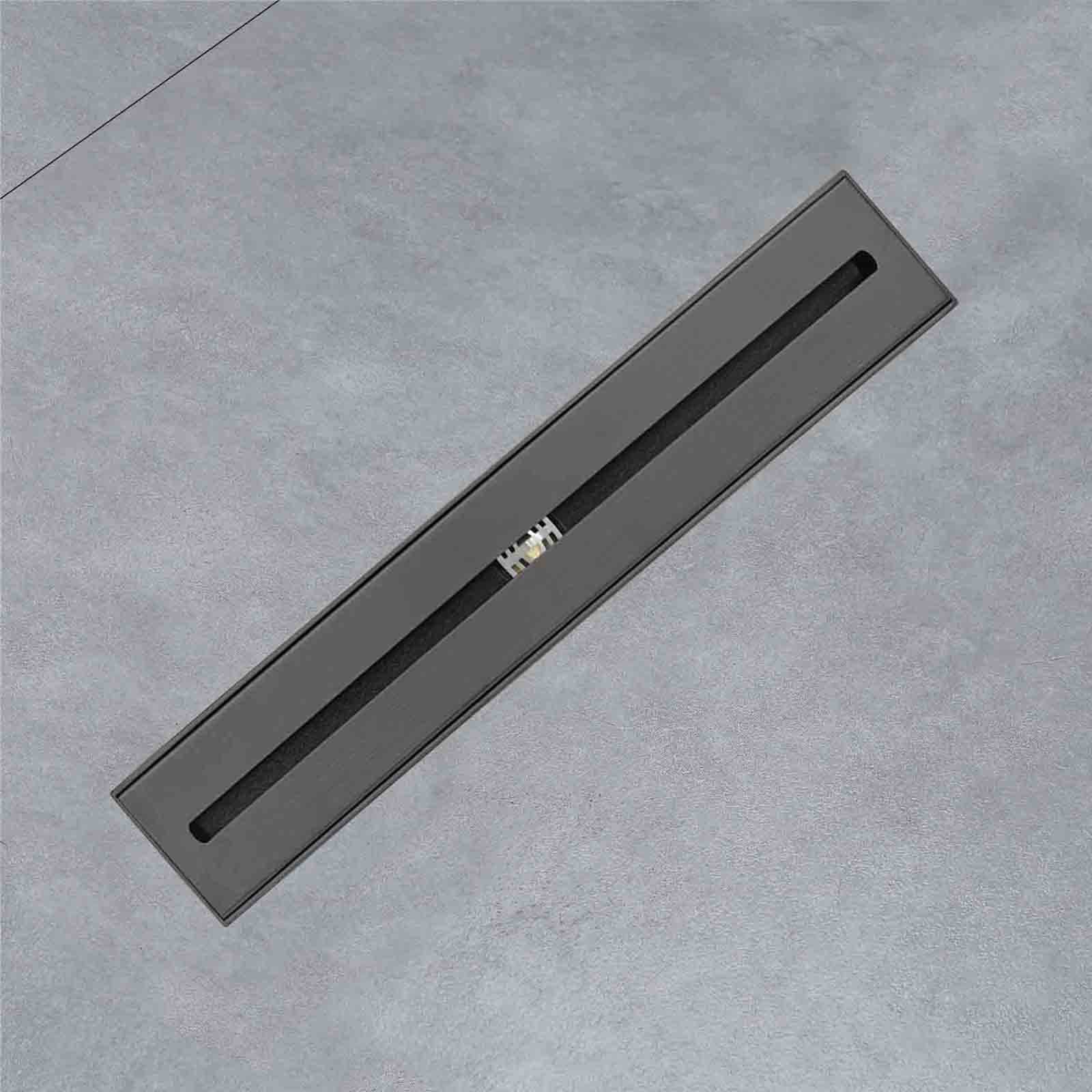 Liniowa rynna prysznicowa 30 cm (12 cali), ze stali nierdzewnej 304, prostokątna, ze zdejmowaną kratką, filtrem do włosów i prostym wężem, odświeżaczem powietrza, szaro-antracytowa.