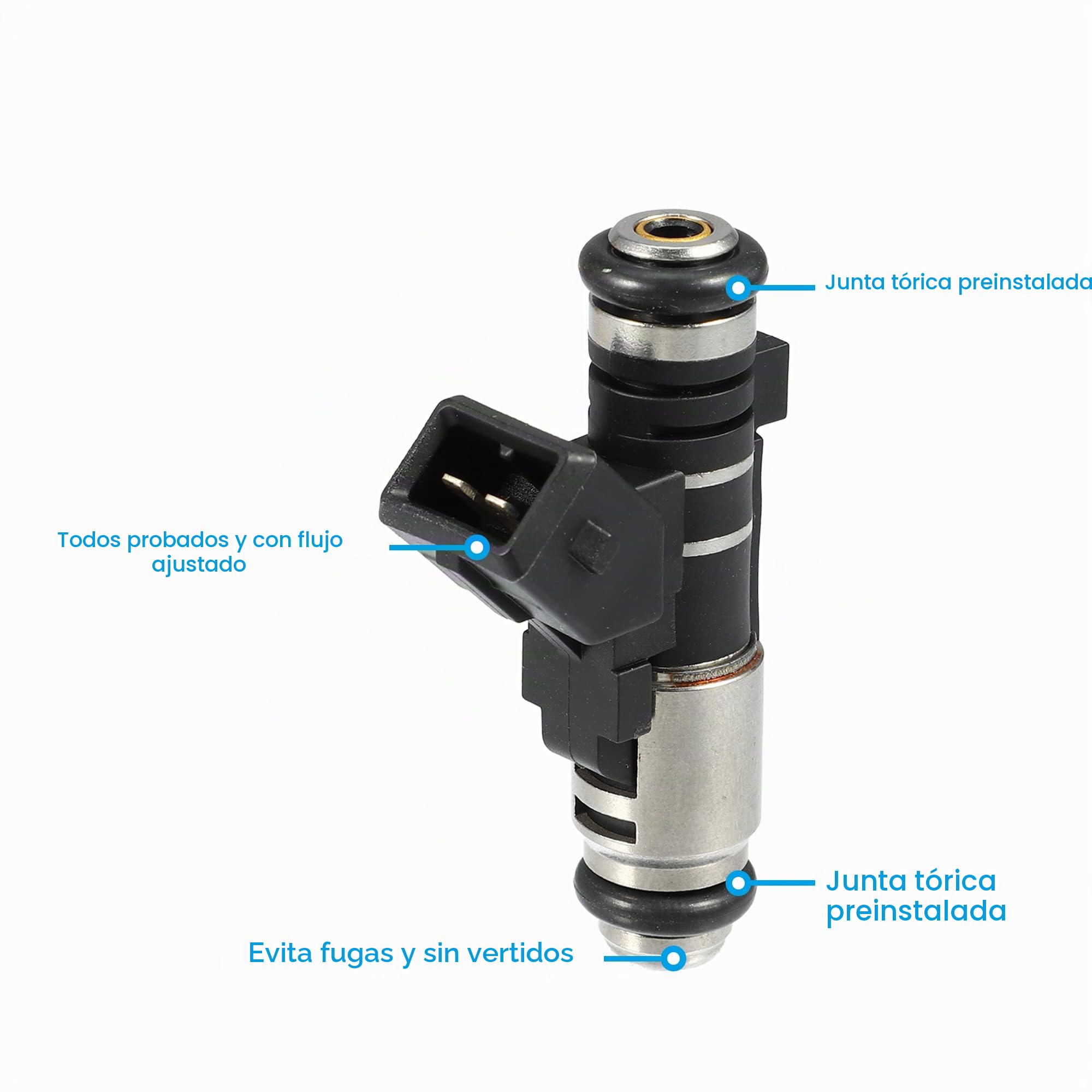A ABSOPRO Inyectores De Combustible Para Peugeot 206 Hatchback 98-12 4Uds | Para Peugeot Partner 96-15 1.1L, Metal/Plástico, Negro, Plateado, 61.8X34.5X19.2Mm, Oe:Ipm002,1984C9,9625587580