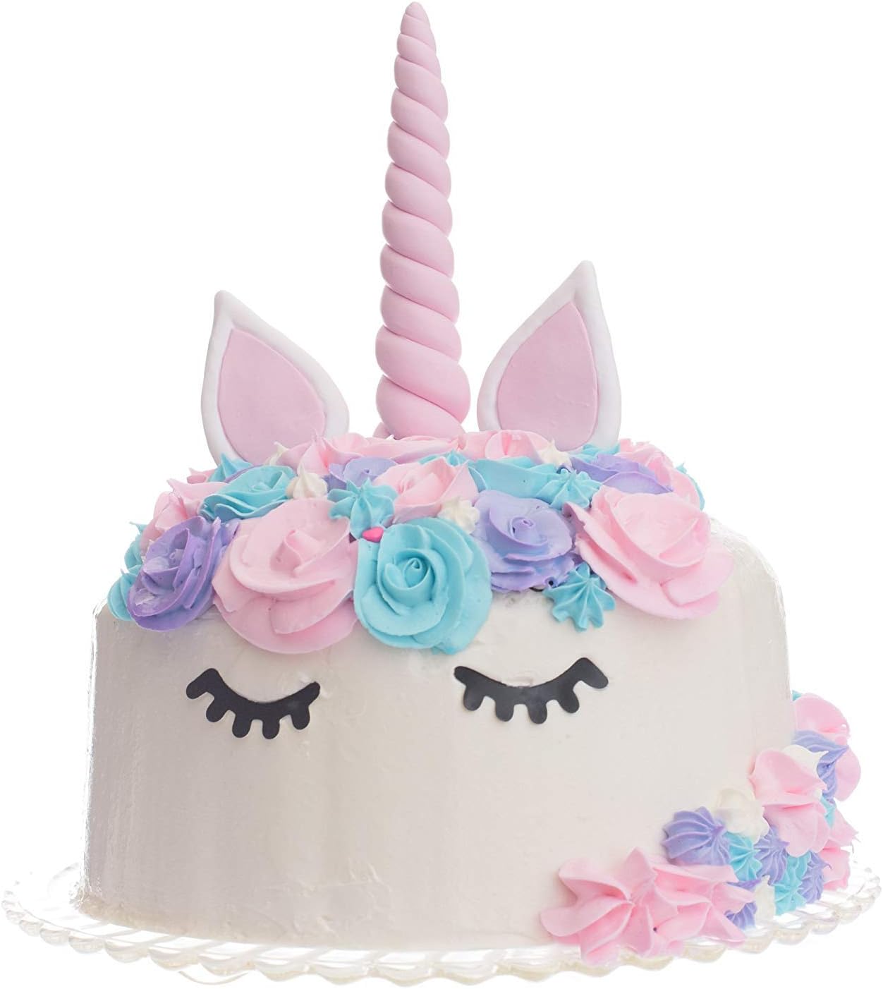 Unicorn Cake Topper - Large 6" Horn, Ears and Eyelashes - Handcrafted, Reusable (White)