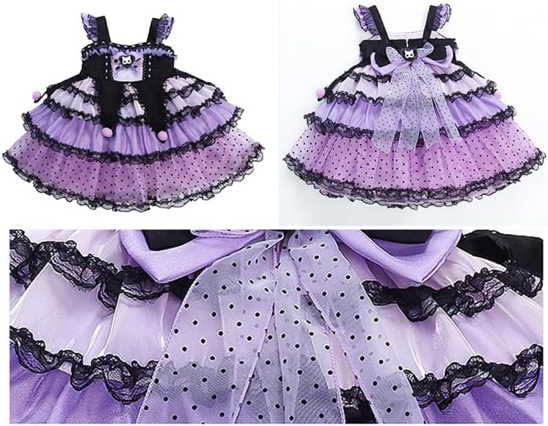 Halloween Girls Gothic Lolita Princess Dress Purple and Black Lace Skirt with Wings and Headband for Kids - Image 5