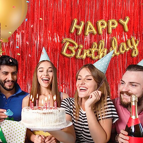 Image of Red Streamers Foil Fringe Curtain 3.3 x 8.3ft Party Streamers 2Pack Metallic Streamer Curtains Mermaid Birthday Themed Party Decorations Tinsel Curtain for Parties Streamers for Wedding Xmas Decor