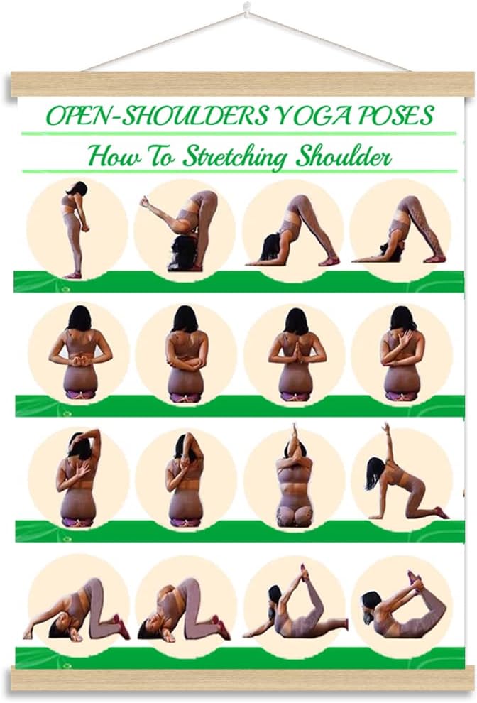 Home Yoga Poses Poster-Shoulders Stretching Yoga Exercise Charts-Full Body Workout Meditation Yoga Position Chart Canvas Prints Yoga Lover Gift 16x21in(40x54cm)