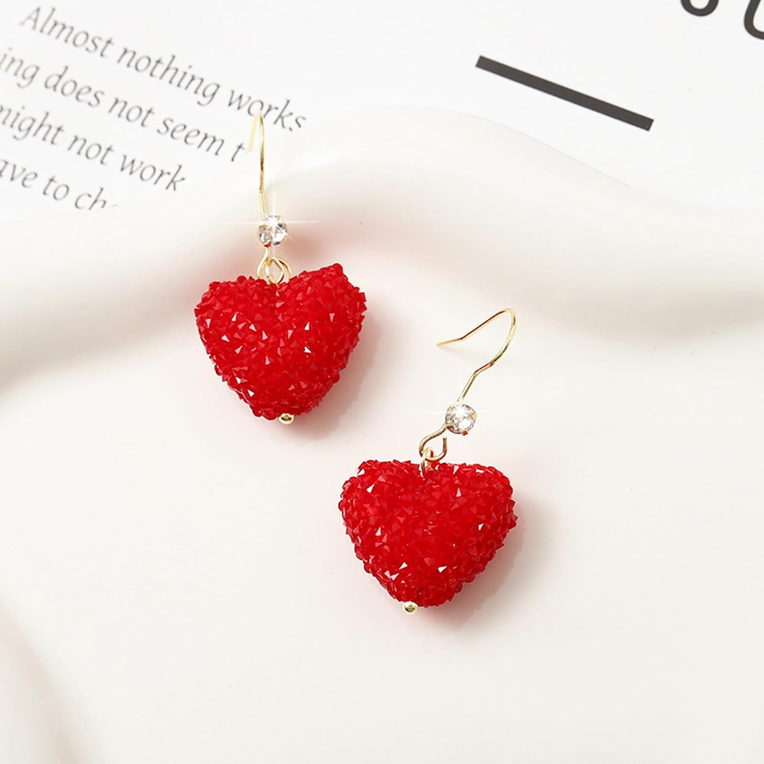 Valentines Outfits for Women Valentines Earrings Heart Earrings for Women Sparkling Red Heart Rhinestone Dangle Earring Valentine's Day Gifts for Her Valentine Jewelry Accessories - Image 6