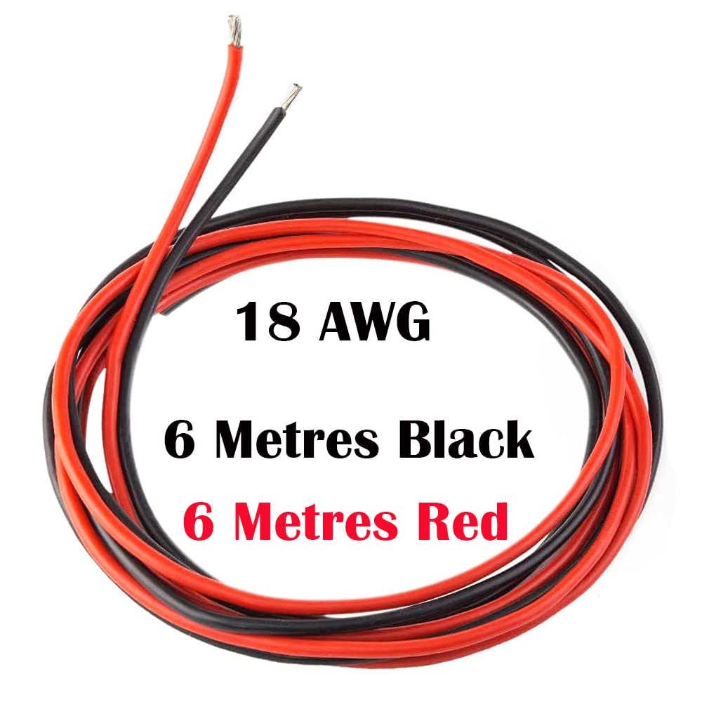 CESFONJER Cable de silicona de 18 AWG [6 metros negro y 6 metros rojo], Cable de cobre estañado flexible resistencia a alta temperatura, para RC Coche, avión no tripulado, batería de avión, etc