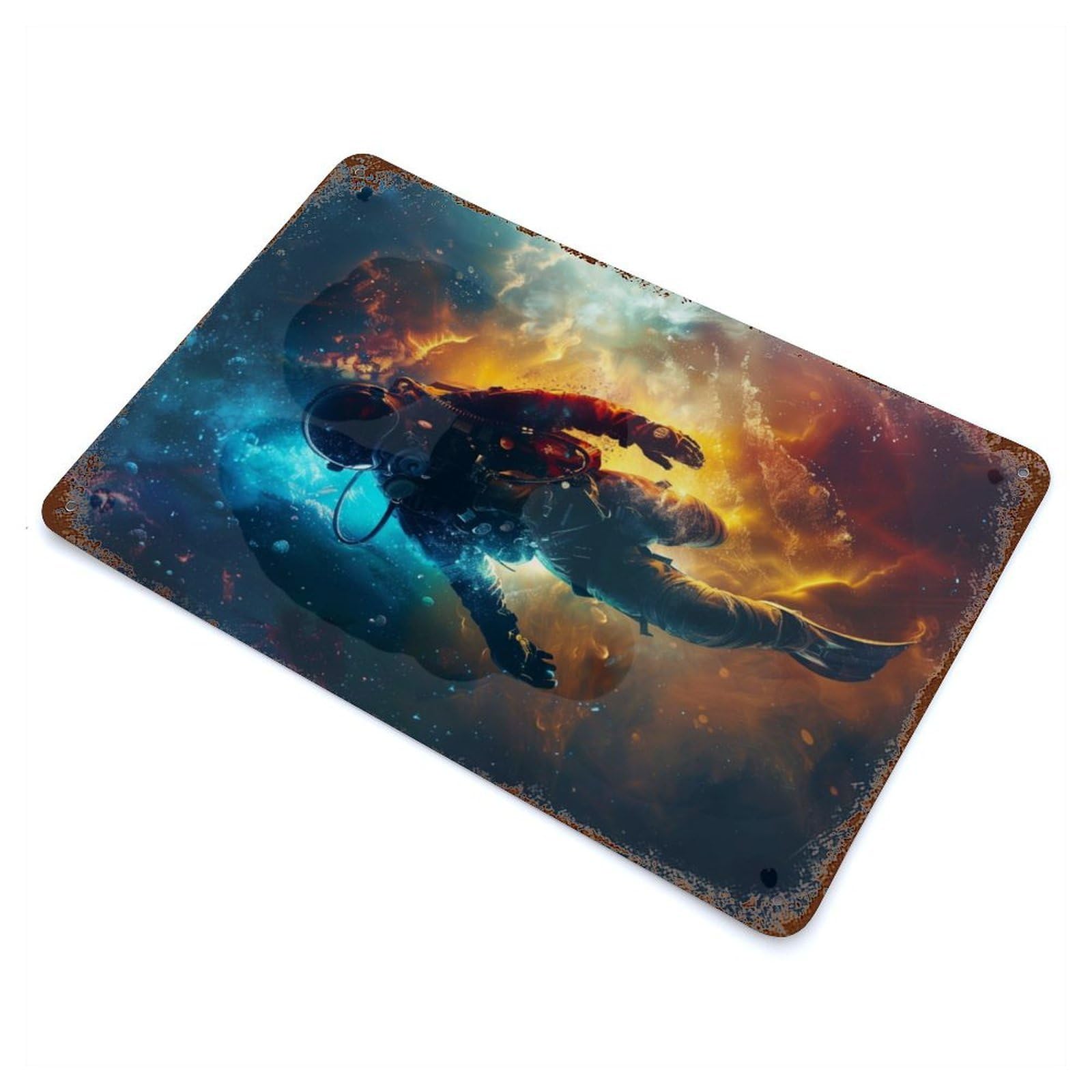 Scuba Diver In Planets Rustic Tin Plaque 11.8"x7.9", Ideal for Shed, Workshop And Garage Wall Decor