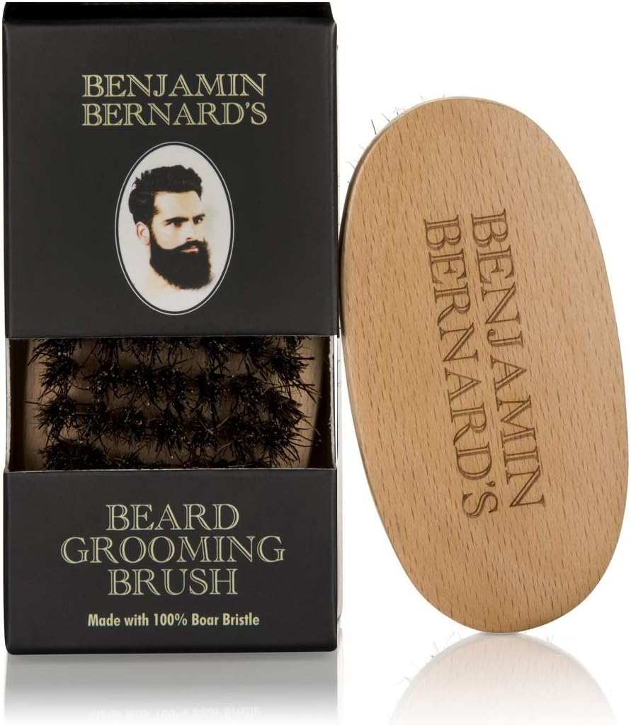 Beard Brush - 100% Natural Boar Bristle Beard Brush by Benjamin Bernard - Perfect Beard Care Accessory - Beard Grooming Brush to Style, Soften and Condition Beard – 9 x 4.5cm