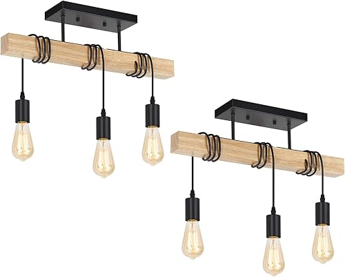 Lámpara de techo vintage de madera, juego de 2 luces de techo semiempotradas, lámpara de techo de 3 luces para pasillo, dormitorio, entrada, granja, disponible en Yaxa Venezuela