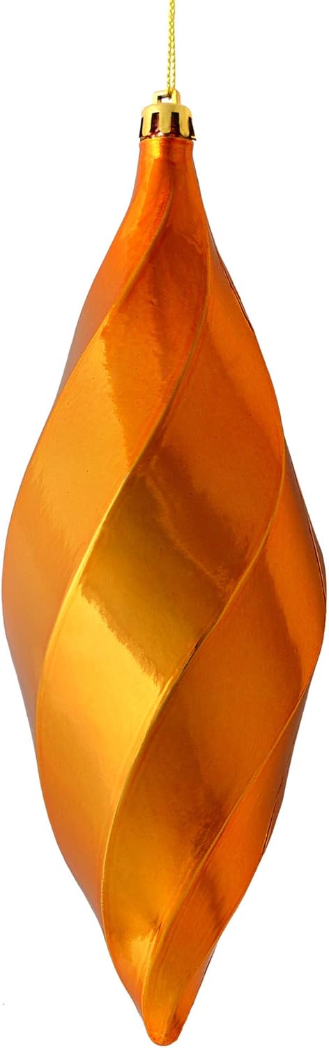 Vickerman 8" Shiny Swirl Finial Ornament, Shatterproof Plastic, Holiday Christmas Tree Decoration, 6 Pack, Antique Gold