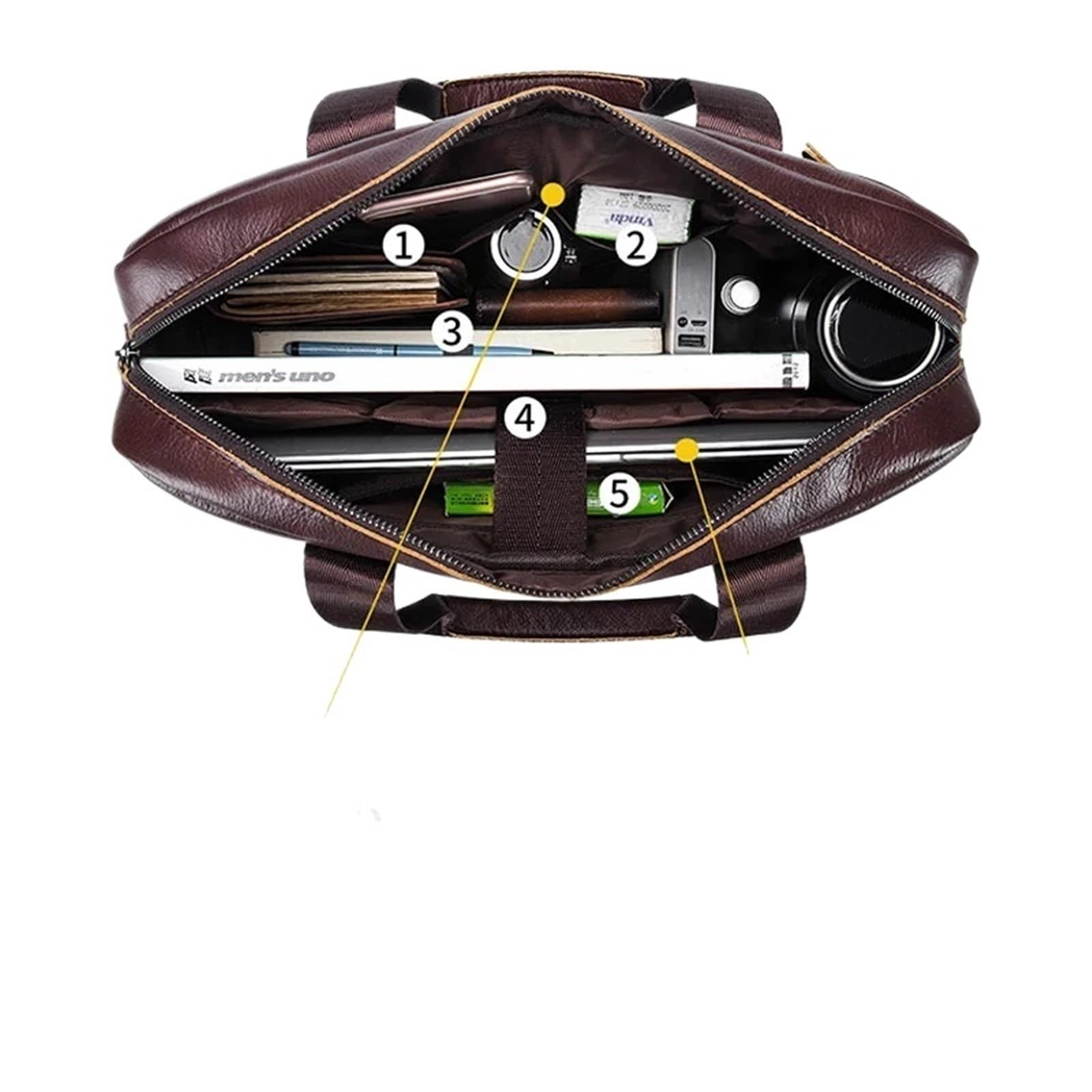 Ventiquattrore Borsa da uomo Cartella da uomo in vera pelle for laptop 14 Messenger Portafoglio aziendale for documenti A4